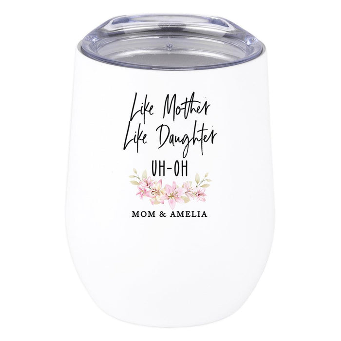 Custom Mother's Day Wine Tumbler with Lid 12oz Stemless Stainless Steel Insulated-Set of 1-Andaz Press-EST. Mom-