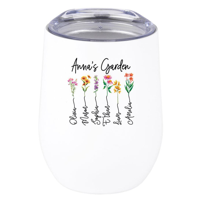 Custom Mother's Day Wine Tumbler with Lid 12oz Stemless Stainless Steel Insulated-Set of 1-Andaz Press-Custom Name Garden-
