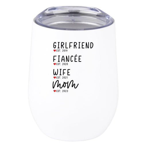 Custom Mother's Day Wine Tumbler with Lid 12oz Stemless Stainless Steel Insulated-Set of 1-Andaz Press-EST. Mom-