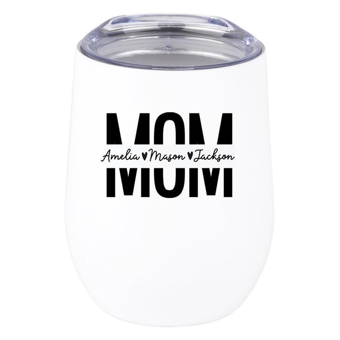Custom Mother's Day Wine Tumbler with Lid 12oz Stemless Stainless Steel Insulated-Set of 1-Andaz Press-Mom Custom Names-