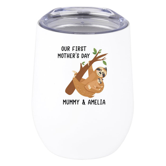 Custom Mother's Day Wine Tumbler with Lid 12oz Stemless Stainless Steel Insulated-Set of 1-Andaz Press-Our First Mother's Day-