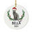 Custom Name Cat Ornament 20xx Round Porcelain Cat with Holly Wreath for Cat Lovers-Set of 1-Andaz Press-Russian Blue with Holly Wreath-
