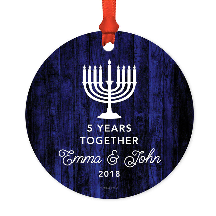 Custom Name Hanukkah Metal Ornament, Our First Hanukkah, Includes Ribbon and Gift Bag-Set of 1-Andaz Press-Baby Custom-
