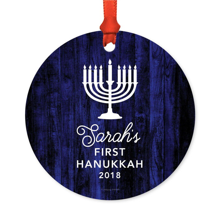 Custom Name Hanukkah Metal Ornament, Our First Hanukkah, Includes Ribbon and Gift Bag-Set of 1-Andaz Press-Baby Custom-