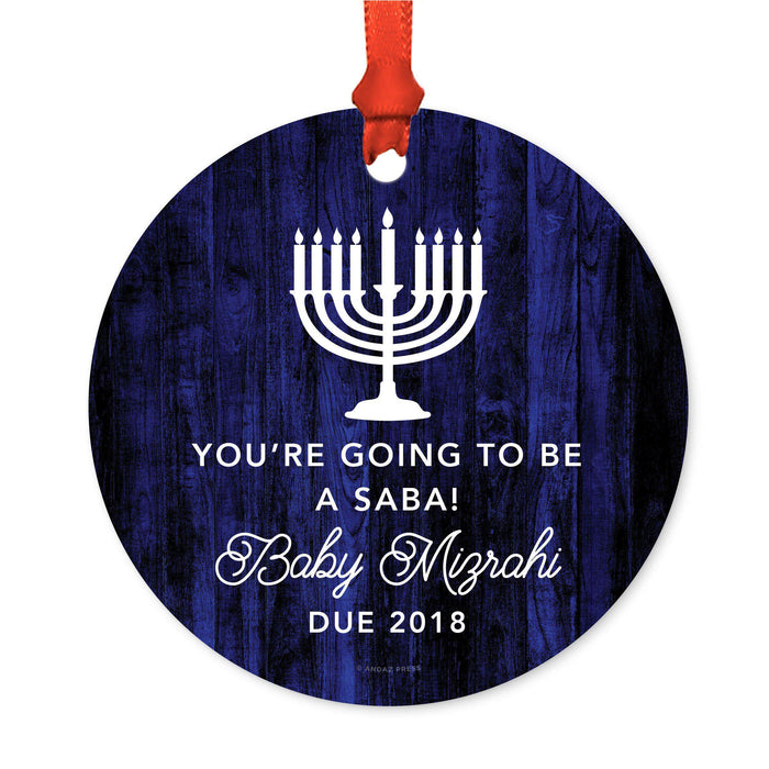 Custom Name Hanukkah Metal Ornament, Our First Hanukkah, Includes Ribbon and Gift Bag-Set of 1-Andaz Press-Grandpa Saba Going To Be-