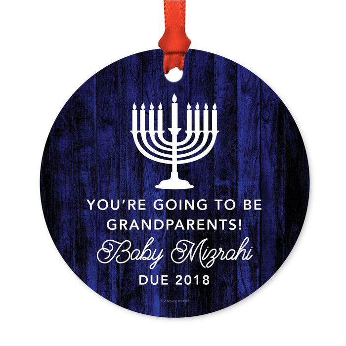 Custom Name Hanukkah Metal Ornament, Our First Hanukkah, Includes Ribbon and Gift Bag-Set of 1-Andaz Press-Grandparents Going To Be-