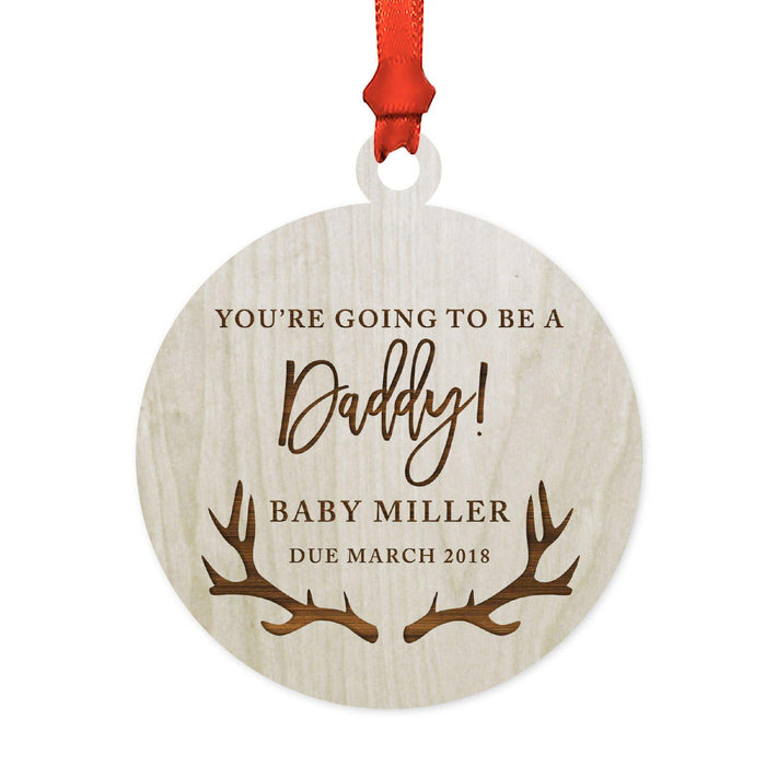 Custom Name Laser Engraved Wood Christmas Ornament, Deer Antlers-Set of 1-Andaz Press-Quinceañera-