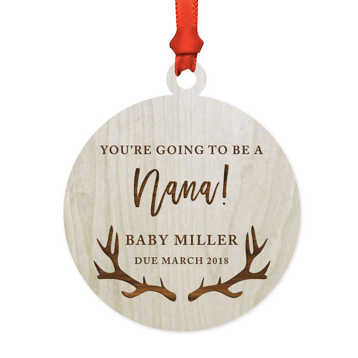 Custom Name Laser Engraved Wood Christmas Ornament, Deer Antlers-Set of 1-Andaz Press-Quinceañera-