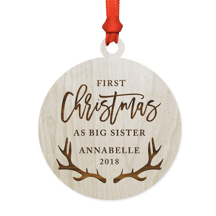 Custom Name Laser Engraved Wood Christmas Ornament, Deer Antlers-Set of 1-Andaz Press-Quinceañera-
