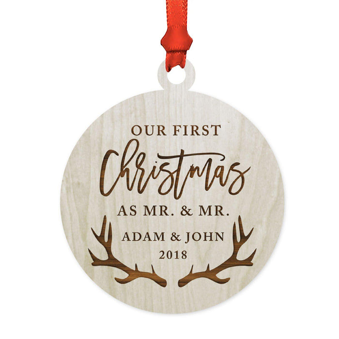 Custom Name Laser Engraved Wood Christmas Ornament, Deer Antlers-Set of 1-Andaz Press-Quinceañera-