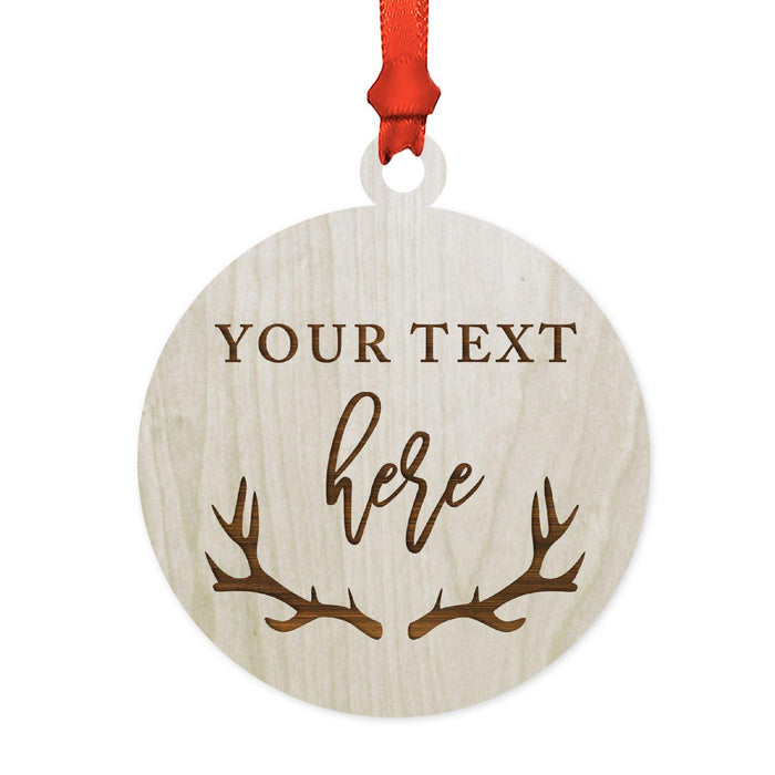 Custom Name Laser Engraved Wood Christmas Ornament, Deer Antlers-Set of 1-Andaz Press-Quinceañera-
