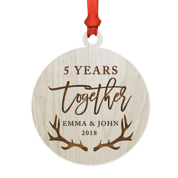 Custom Name Laser Engraved Wood Christmas Ornament, Deer Antlers-Set of 1-Andaz Press-Anniversary-