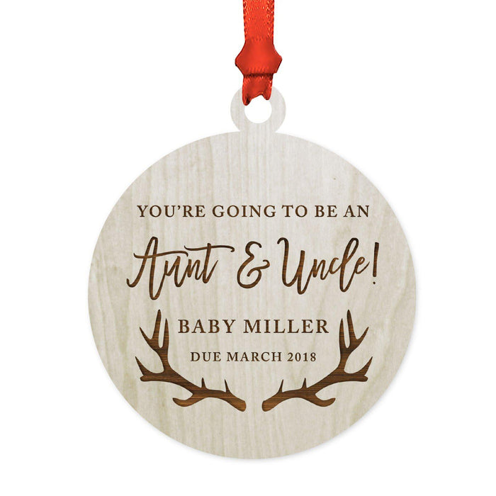 Custom Name Laser Engraved Wood Christmas Ornament, Deer Antlers-Set of 1-Andaz Press-Aunt and Uncle Going To Be-