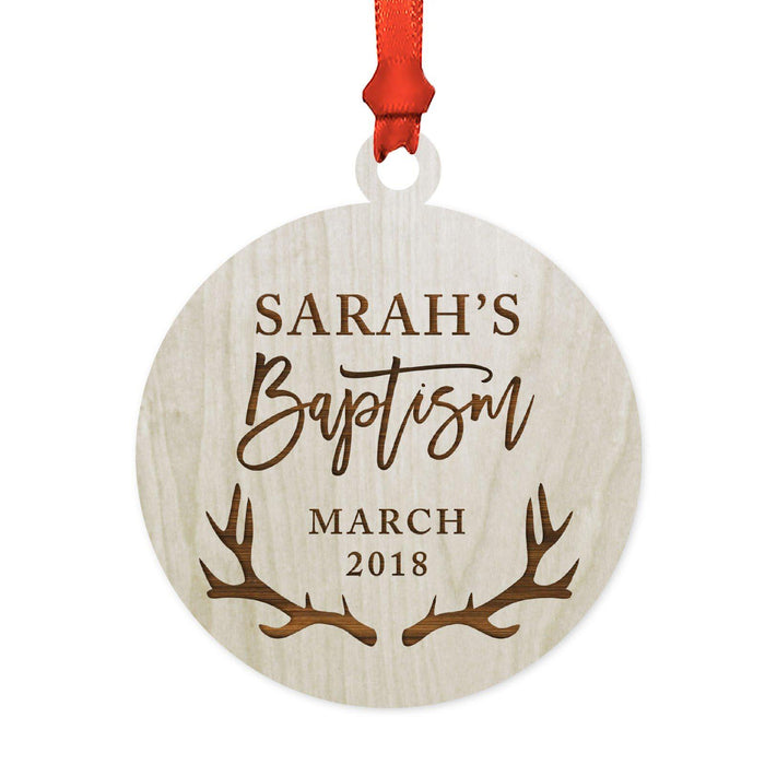 Custom Name Laser Engraved Wood Christmas Ornament, Deer Antlers-Set of 1-Andaz Press-Baptism-