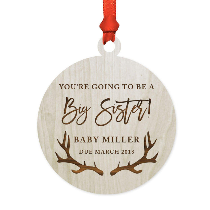 Custom Name Laser Engraved Wood Christmas Ornament, Deer Antlers-Set of 1-Andaz Press-Big Sister Going To Be-