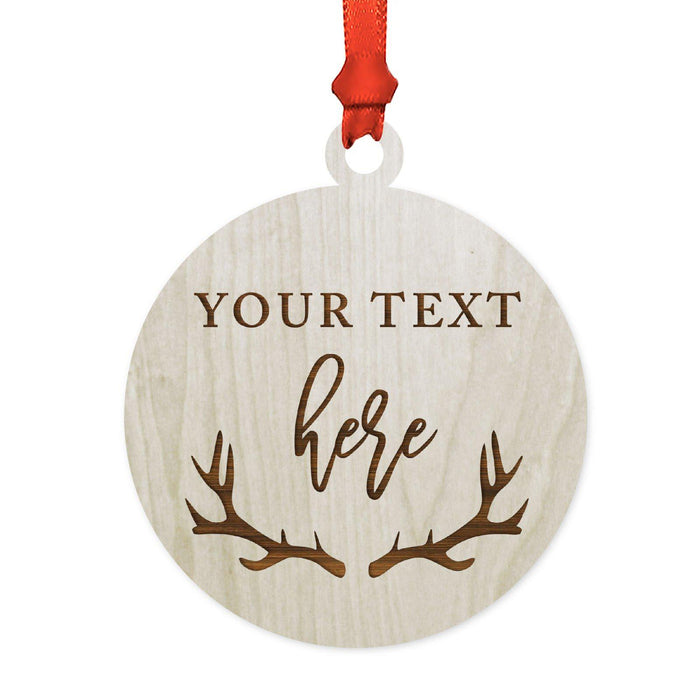 Custom Name Laser Engraved Wood Christmas Ornament, Deer Antlers-Set of 1-Andaz Press-Custom Fully-
