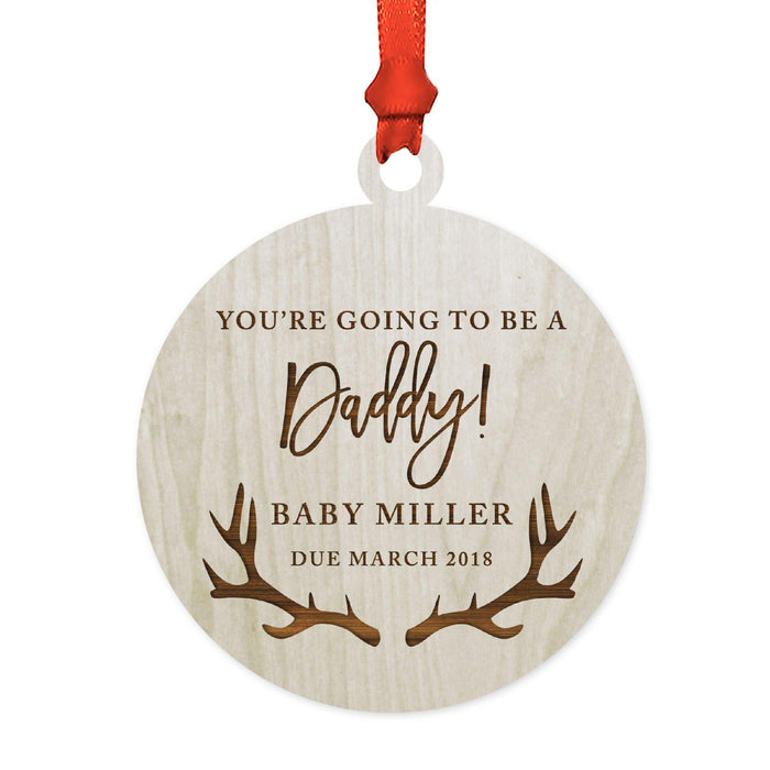 Custom Name Laser Engraved Wood Christmas Ornament, Deer Antlers-Set of 1-Andaz Press-Daddy Going To Be-