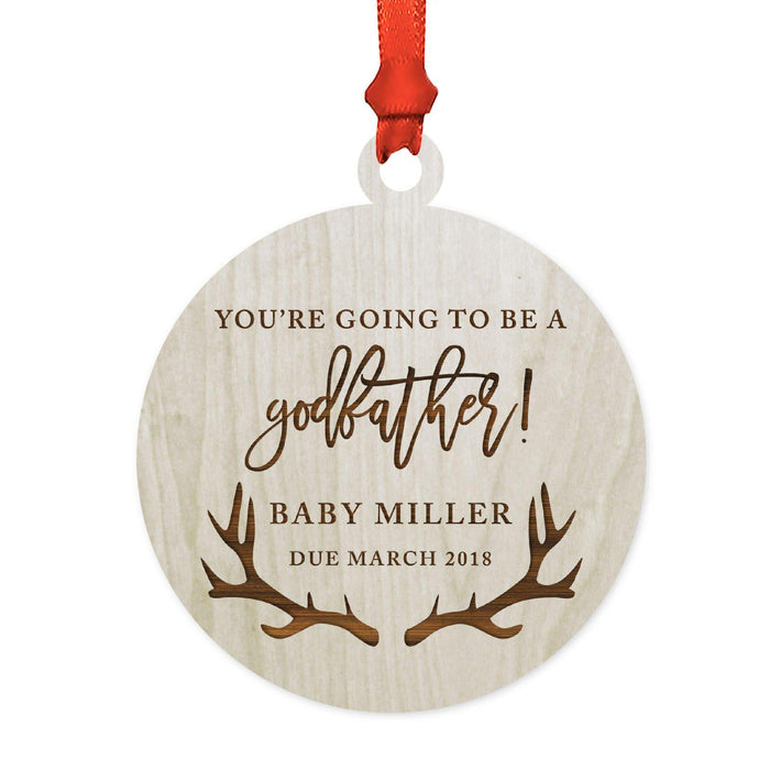 Custom Name Laser Engraved Wood Christmas Ornament, Deer Antlers-Set of 1-Andaz Press-Godfather Going To Be-