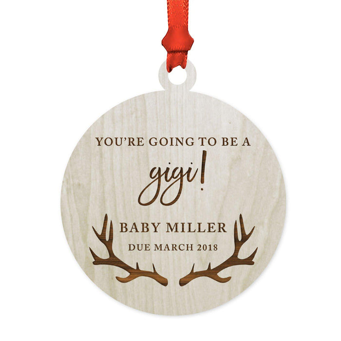 Custom Name Laser Engraved Wood Christmas Ornament, Deer Antlers-Set of 1-Andaz Press-Grandma Gigi Going To Be-