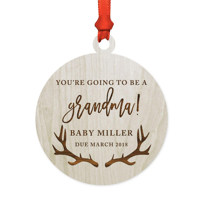 Custom Name Laser Engraved Wood Christmas Ornament, Deer Antlers-Set of 1-Andaz Press-Grandma Going To Be-