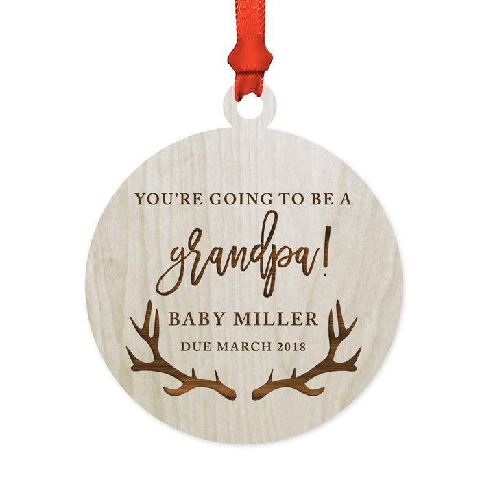Custom Name Laser Engraved Wood Christmas Ornament, Deer Antlers-Set of 1-Andaz Press-Grandpa Going To Be-