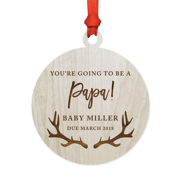 Custom Name Laser Engraved Wood Christmas Ornament, Deer Antlers-Set of 1-Andaz Press-Grandpa Papa Going To Be-