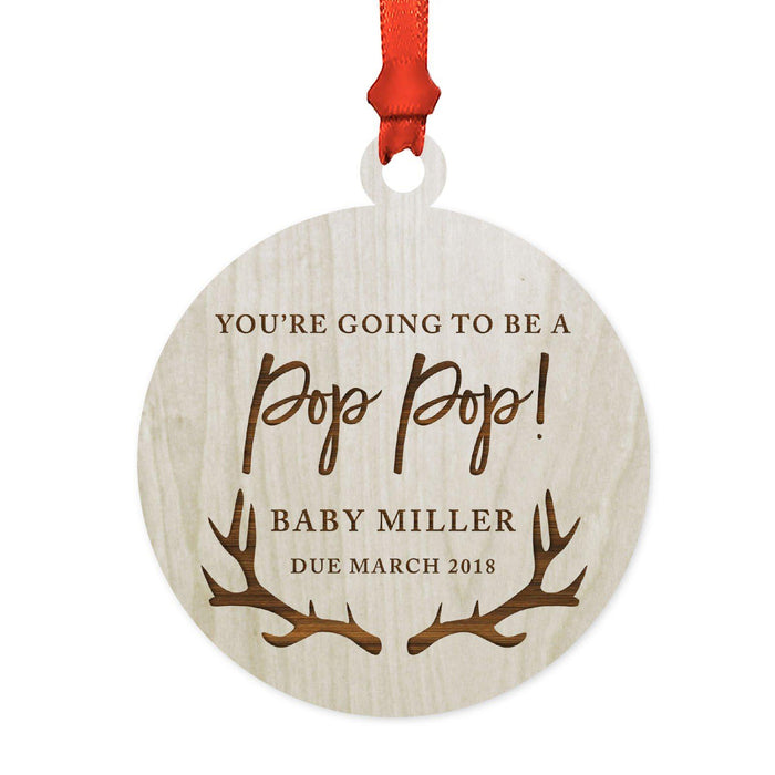 Custom Name Laser Engraved Wood Christmas Ornament, Deer Antlers-Set of 1-Andaz Press-Grandpa Pop Pop Going To Be-