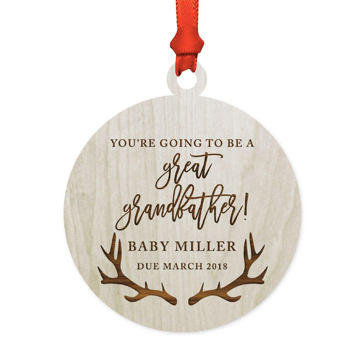 Custom Name Laser Engraved Wood Christmas Ornament, Deer Antlers-Set of 1-Andaz Press-Great Grandfather Going To Be-