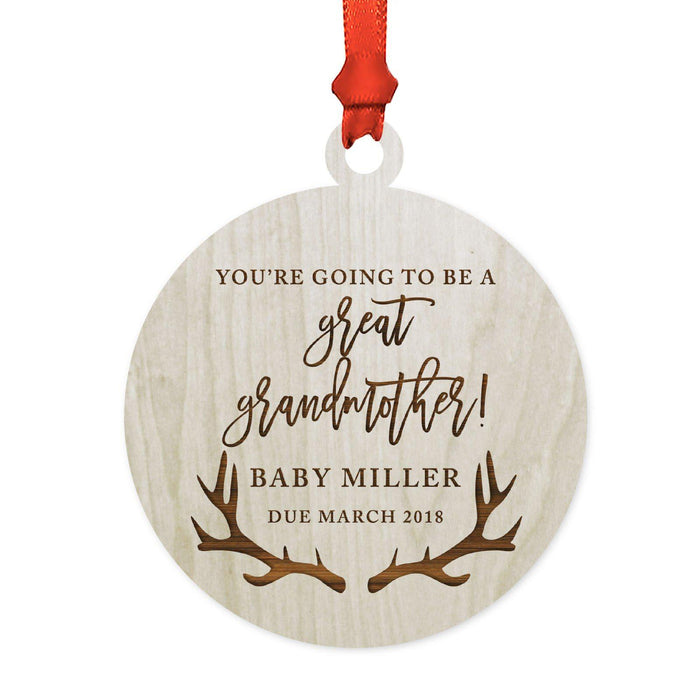 Custom Name Laser Engraved Wood Christmas Ornament, Deer Antlers-Set of 1-Andaz Press-Great Grandmother Going To Be-