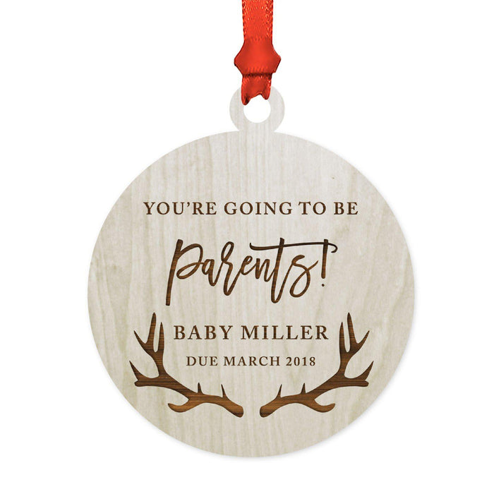 Custom Name Laser Engraved Wood Christmas Ornament, Deer Antlers-Set of 1-Andaz Press-Parents Going To Be-
