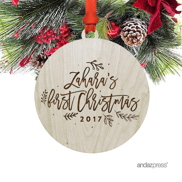 Custom Name Laser Engraved Wood Christmas Ornament, First Christmas as Mr. & Mrs. Year-Set of 1-Andaz Press-Mr. & Mrs-