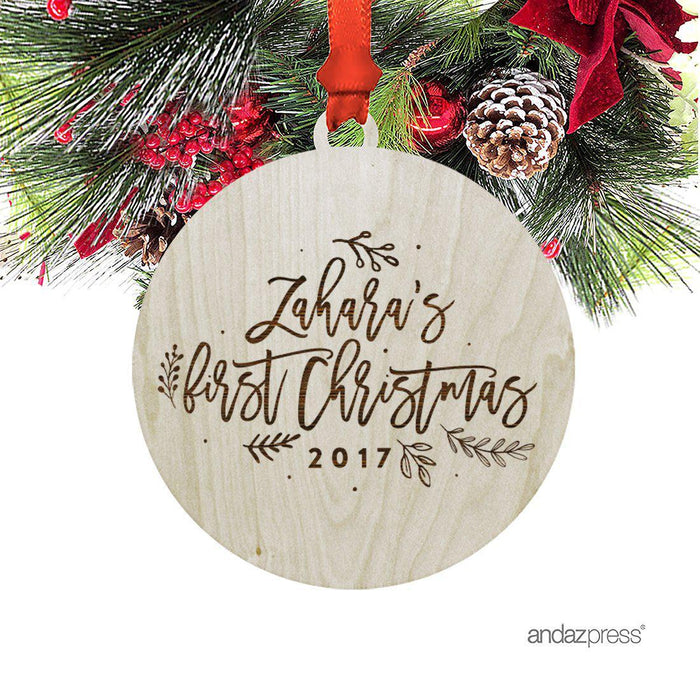 Custom Name Laser Engraved Wood Christmas Ornament, First Christmas as Mr. & Mrs. Year-Set of 1-Andaz Press-Baby's First Christmas-