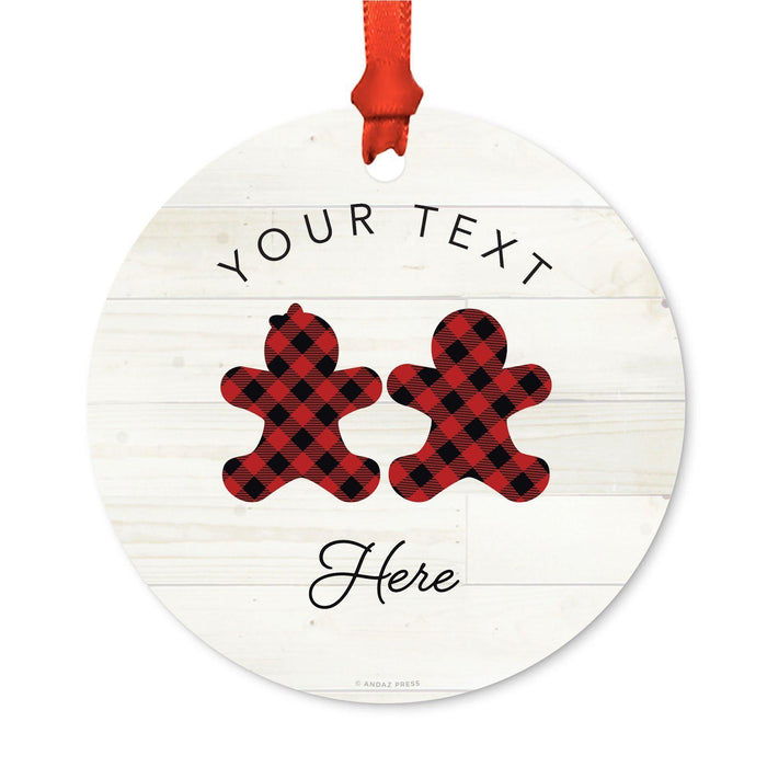 Custom Name Metal Christmas Ornament, My First Christmas, Lumberjack Buffalo Red Plaid-Set of 1-Andaz Press-Sophia Anne-
