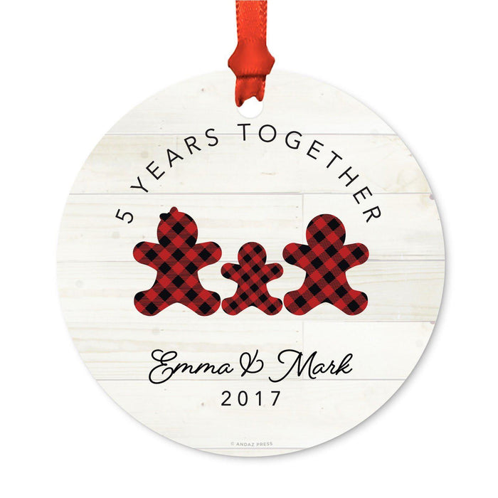 Custom Name Metal Christmas Ornament, My First Christmas, Lumberjack Buffalo Red Plaid-Set of 1-Andaz Press-Sophia Anne-