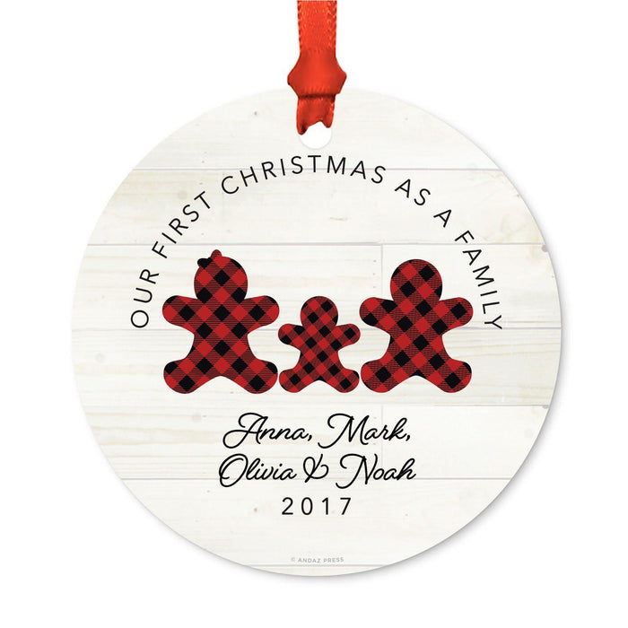 Custom Name Metal Christmas Ornament, My First Christmas, Lumberjack Buffalo Red Plaid-Set of 1-Andaz Press-Sophia Anne-