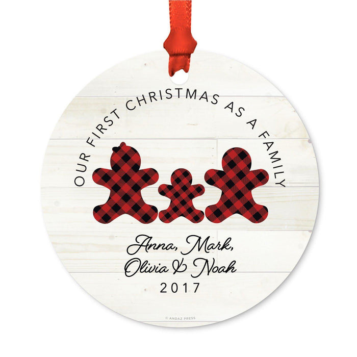 Custom Name Metal Christmas Ornament, My First Christmas, Lumberjack Buffalo Red Plaid-Set of 1-Andaz Press-Family Ornament-