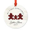 Custom Name Metal Christmas Ornament, My First Christmas, Lumberjack Buffalo Red Plaid-Set of 1-Andaz Press-Sophia Anne-