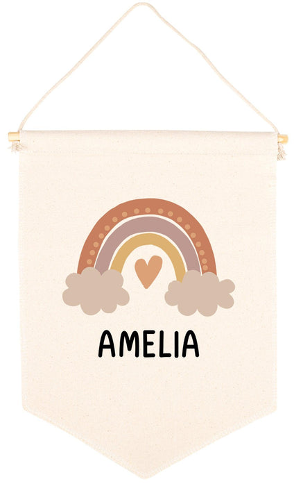 Custom Name Nursery Canvas Tapestry Wall Hanging Banner-Set of 1-Andaz Press-Custom Name Heart-