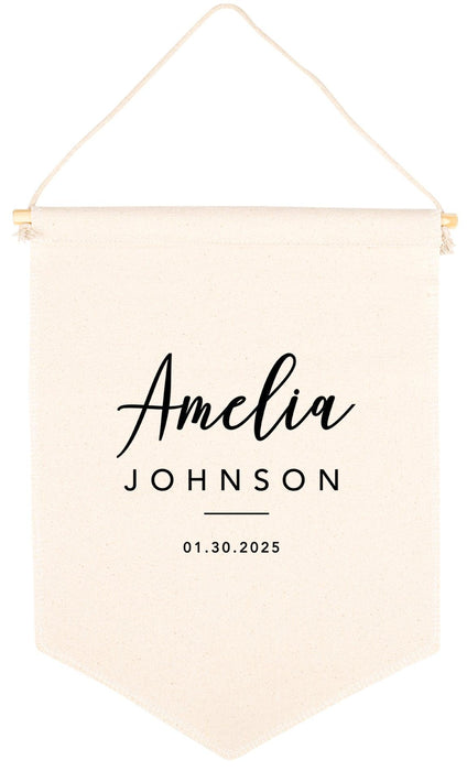 Custom Name Nursery Canvas Tapestry Wall Hanging Banner-Set of 1-Andaz Press-Custom Name Heart-
