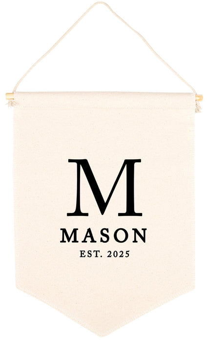 Custom Name Nursery Canvas Tapestry Wall Hanging Banner-Set of 1-Andaz Press-Custom Name Heart-