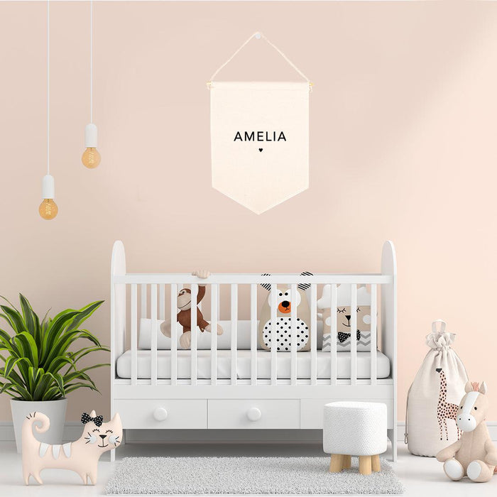 Custom Name Nursery Canvas Tapestry Wall Hanging Banner-Set of 1-Andaz Press-Custom Name Heart-