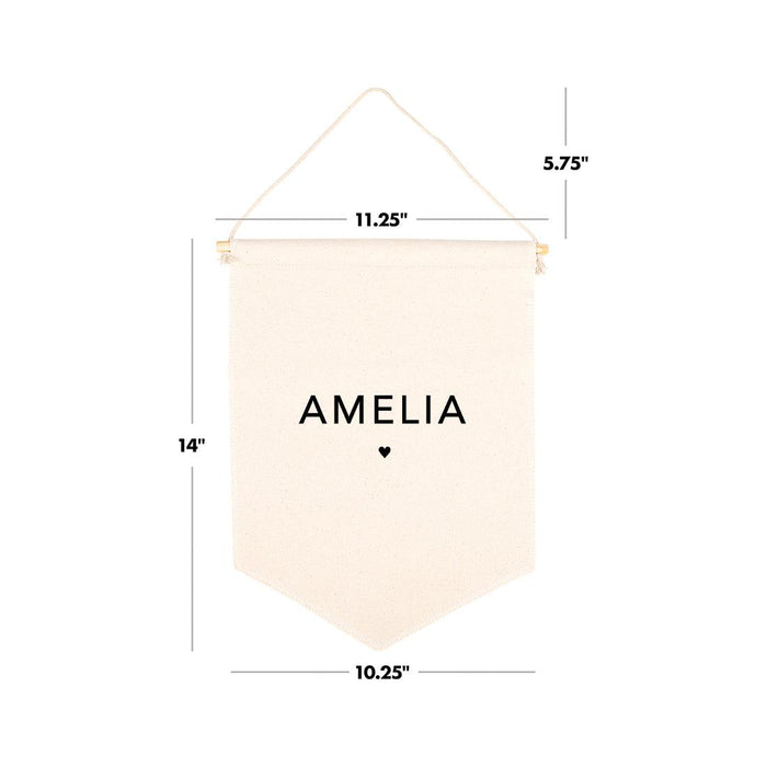 Custom Name Nursery Canvas Tapestry Wall Hanging Banner-Set of 1-Andaz Press-Custom Name Heart-