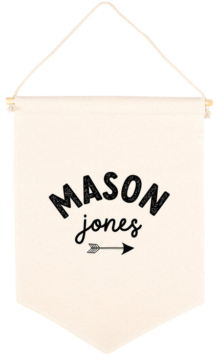 Custom Name Nursery Canvas Tapestry Wall Hanging Banner-Set of 1-Andaz Press-Custom Name Heart-