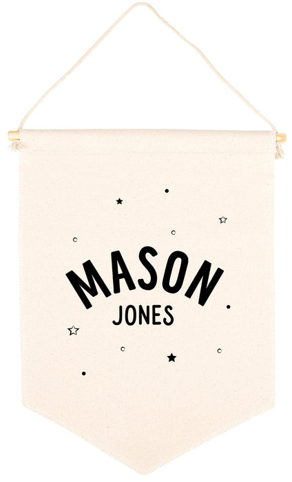 Custom Name Nursery Canvas Tapestry Wall Hanging Banner-Set of 1-Andaz Press-Custom Name Heart-