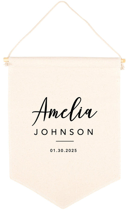 Custom Name Nursery Canvas Tapestry Wall Hanging Banner-Set of 1-Andaz Press-Custom Name & Date-