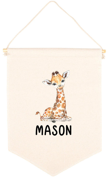 Custom Name Nursery Canvas Tapestry Wall Hanging Banner-Set of 1-Andaz Press-Custom Name & Giraffe-