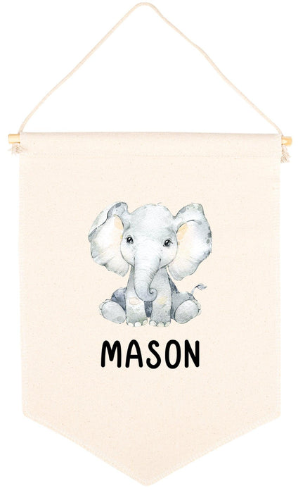 Custom Name Nursery Canvas Tapestry Wall Hanging Banner-Set of 1-Andaz Press-Custom Name with Elephant-