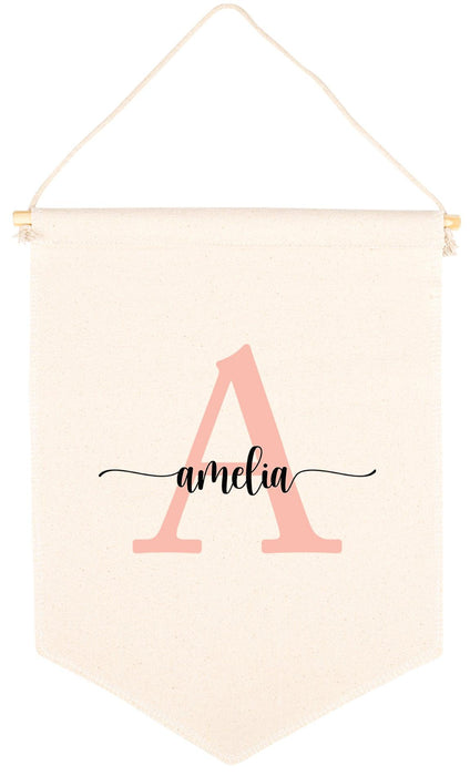Custom Name Nursery Canvas Tapestry Wall Hanging Banner-Set of 1-Andaz Press-Monogram and Name-