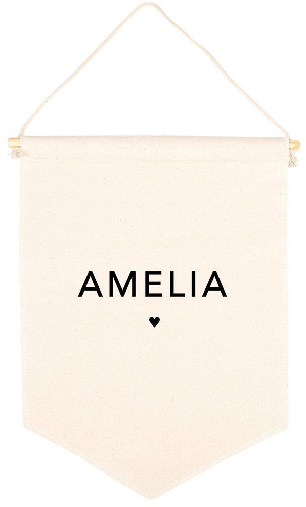 Custom Name Nursery Canvas Tapestry Wall Hanging Banner-Set of 1-Andaz Press-Custom Name Heart-