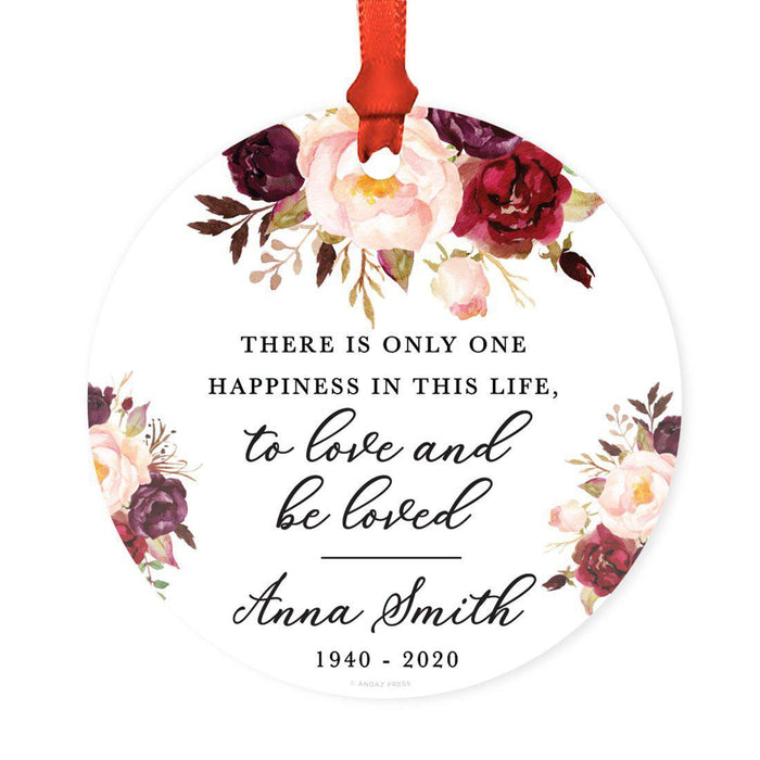 Custom Name Round Metal Keepsake Memorial Ornament, Your Wings Were Ready, My Heart Was Not-Set of 1-Andaz Press-Autumn Fall Floral Roses-